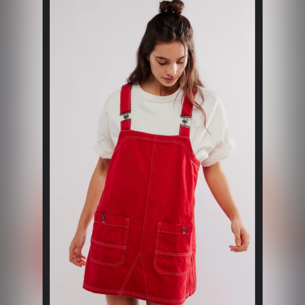 We The Free Red Overall Dress